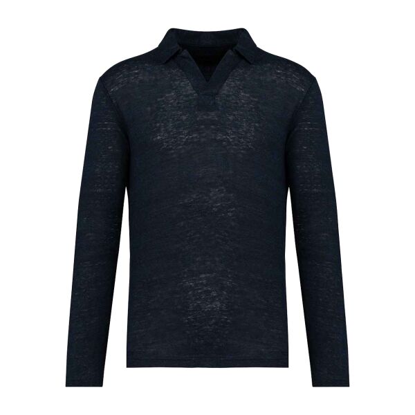 Spasso Long Sleeve Linen Polo Shirt Thumbnail