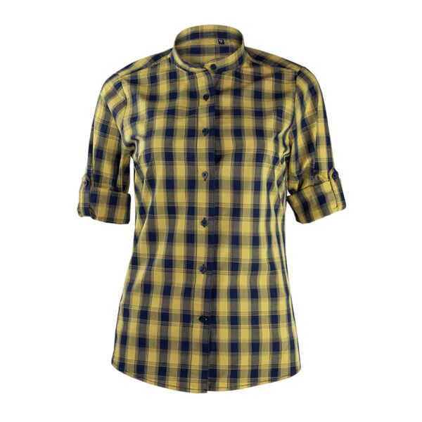 Ladies Mulligan Check Mandarin Collar Long Sleeve Shirt Thumbnail