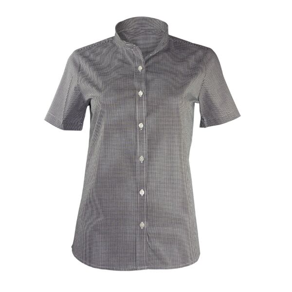 Mandarin Collar Ladies Gingham Short Sleeve Shirt Thumbnail