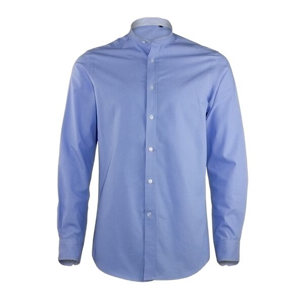 Mandarin Collar Long Sleeve Striped Oxford Shirt Thumbnail
